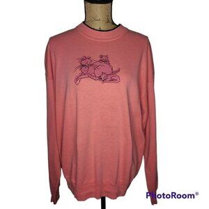 Vintage 80s Barbie Bubblegum PinkKitty Cat Rhinestone Sweatshirt XL